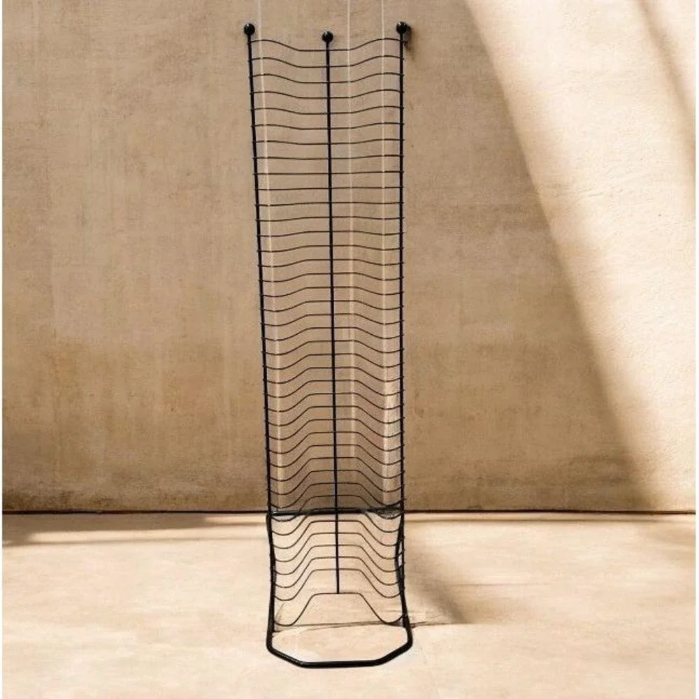 Vintage Black Metal Wire DVD Storage Rack Tower Free Standing 40 Capacity